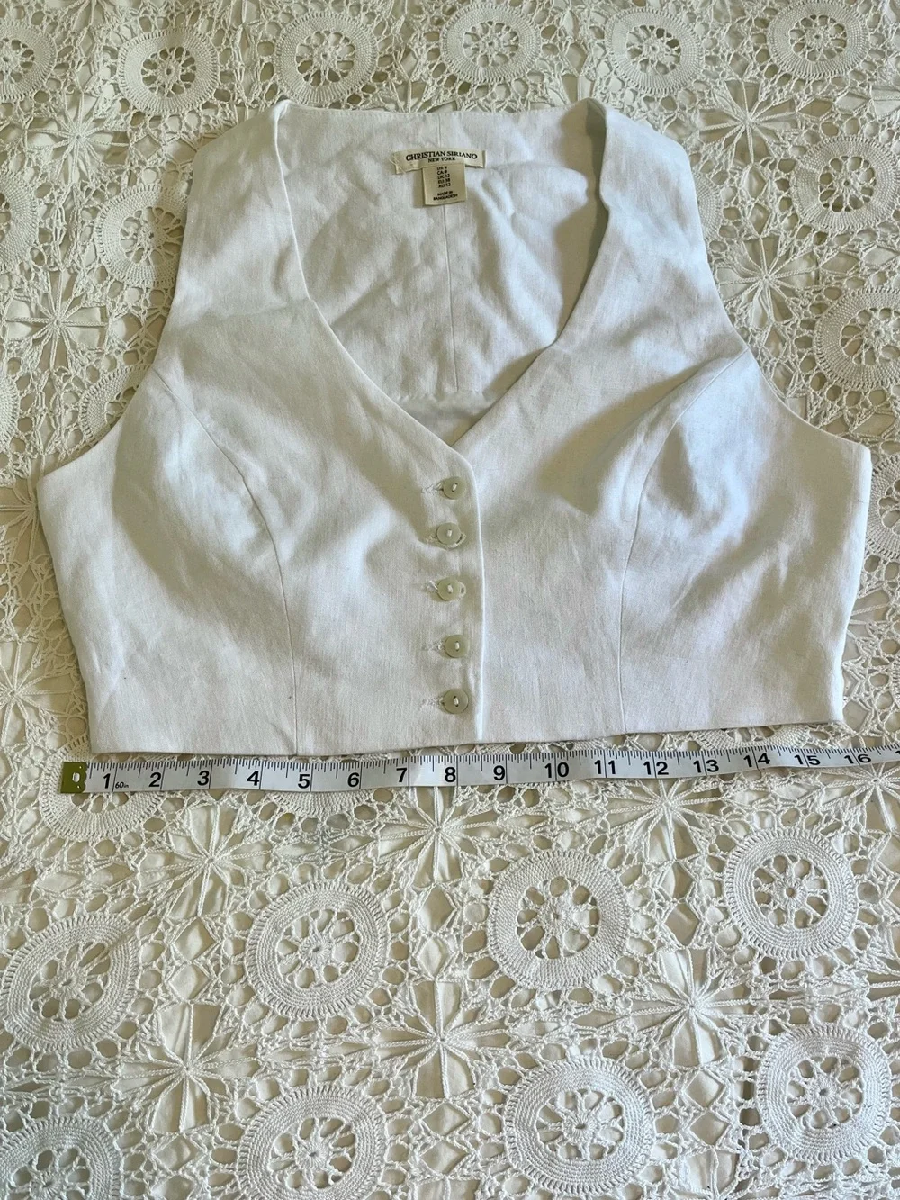 Christian Seriano white linen button-up vest top - Picture 6 of 7